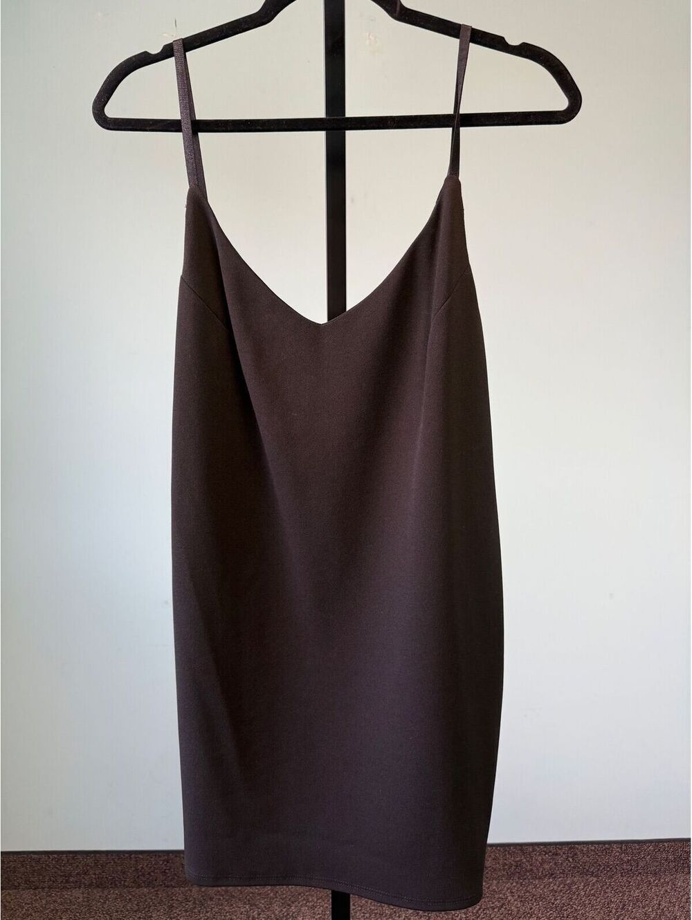 246. NWT! BEBE•Black Slip Dress•Chic Minimalist Bodycon Midi Dress•MEDIUM - Picture 2 of 4